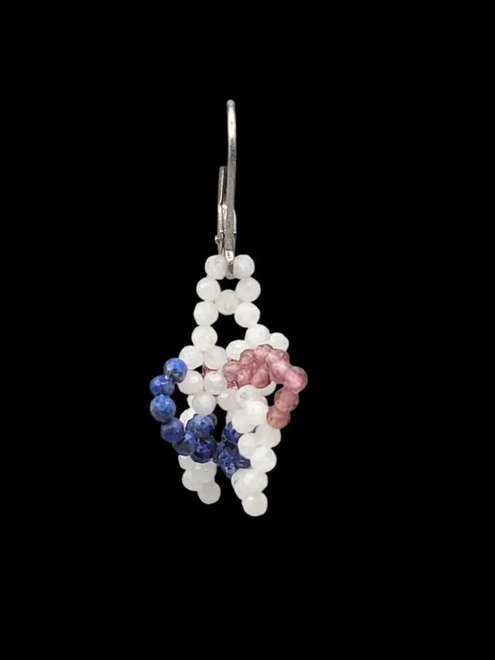 BBJ Sterling Silver Patriotic Red White Blue Beaded Rope Necklace Earrings Set